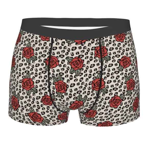 KLL Leopard Print Rose Men's Cotton Boxer Briefs Underwear-Medium