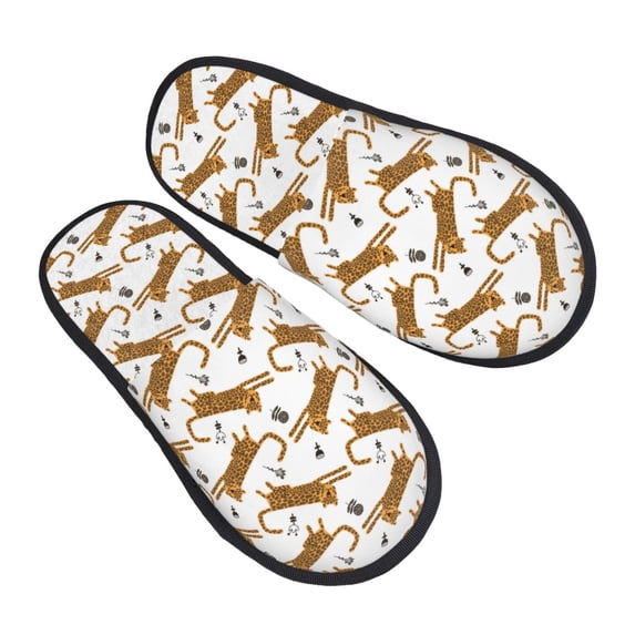 KLL Leopard Print Slippers for Women Men House Slip on Indoor Outdoor Bedroom Furry Fleece Lined Ladies Comfy Anti-Skid Rubber Hard Sole-Large