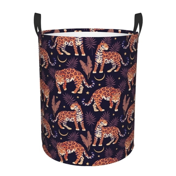 KLL Leopard Print Waterproof Foldable Laundry Hamper Bucket with Handles for Storage Bin,Kids Room,Home Organizer (Medium )