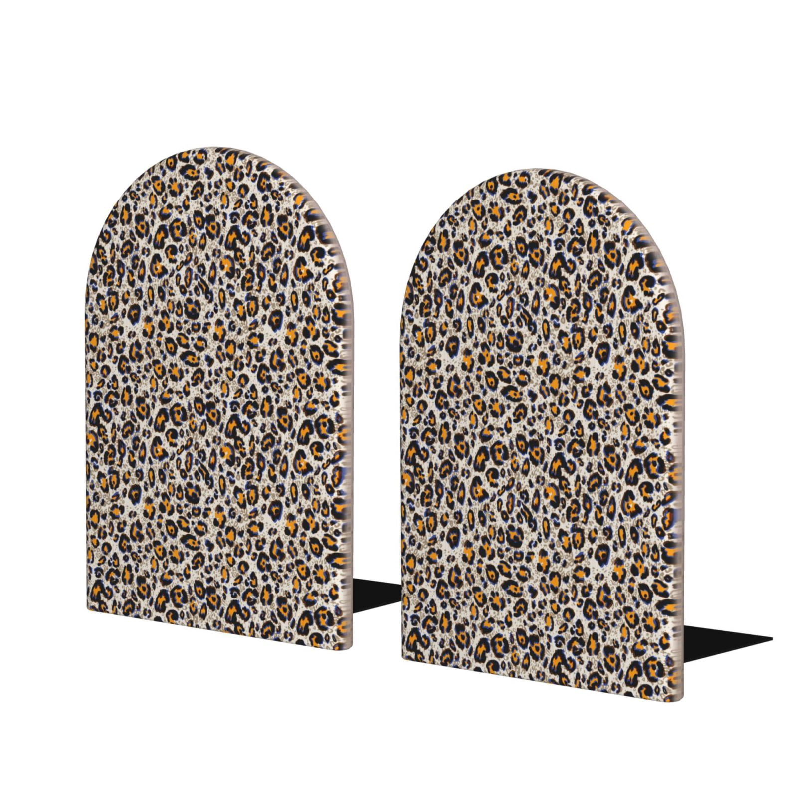KLL Leopard Print Wood Book Ends for Shelves,1 Pair Wood Bookends Book ...