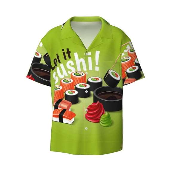KLL Let it Sushi Print Men's Shirt Short Sleeve Button Down Summer Cuba Beach Shirts- Small