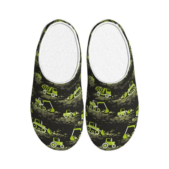 KLL Light Green Excavator Pattern Adult Unisex Cozy Slippers,Fuzzy Slip-on Slippers TPR Sole Slippers Comfort Plush Home Footwear for Indoor & Outdoor-35/36