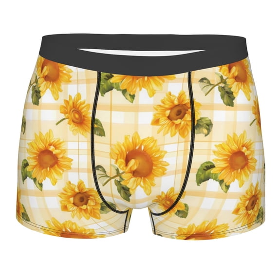 KLL Light Yellow Plaid Sunflower Men's Cotton Boxer Briefs Underwear-XX-Large