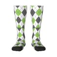 thumbnail image 1 of KLL Light green and black argyle Print Cool Socks Men's Women's Crew Socks Funny Crazy Novelty Stockings, 1 of 6