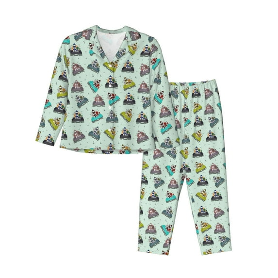 KLL Lighthouse Print Women's Long Sleeve Pajamas with Pants Sleepwear Loungewear 2 Set-Medium