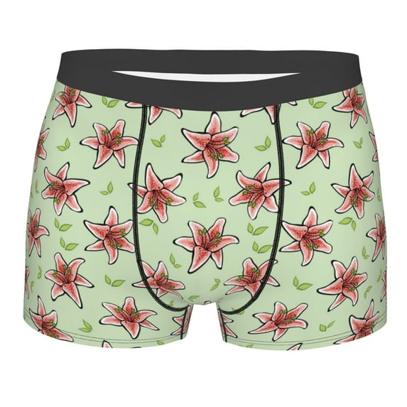 KLL Lilies Flowers Men's Cotton Boxer Briefs Underwear-Large
