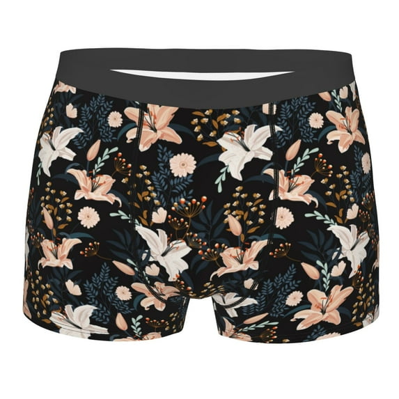 KLL Lilies Flowers Men's Cotton Boxer Briefs Underwear-Medium