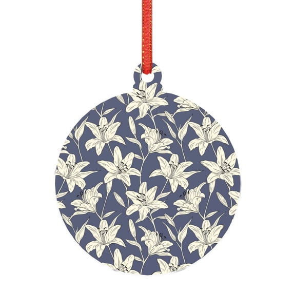 KLL Lilies Flowers Pattern Acrylic Christmas Ornaments,1 PCS Xmas Tree Decor with Ribbon 3" Christmas Décor Christmas Pendant for Hanging on Tree & Party Favors-Round Shape