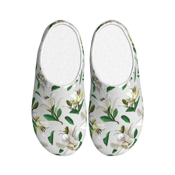KLL Lilies Flowers Pattern Adult Unisex Cozy Slippers,Fuzzy Slip-on Slippers TPR Sole Slippers Comfort Plush Home Footwear for Indoor & Outdoor-37/38