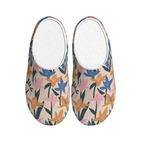 KLL Lilies Flowers Pattern Adult Unisex Cozy Slippers,Fuzzy Slip-on Slippers TPR Sole Slippers Comfort Plush Home Footwear for Indoor & Outdoor-39/40