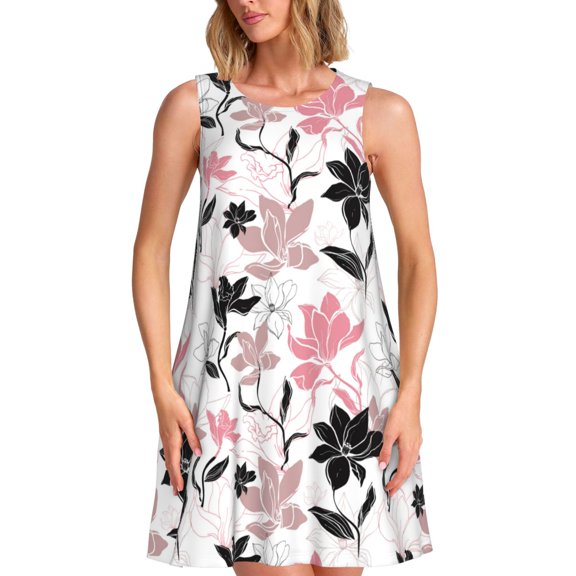 KLL Lilies Flowers Pattern Womens Summer Dresses 2025,Loose Round Neck Sleeveless Sundresses Tank Dresses with Pockets