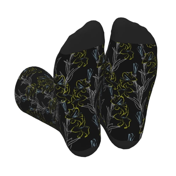 KLL Lilies Flowers Print Cool Socks Men's Women's Crew Socks Funny Crazy Novelty Stockings