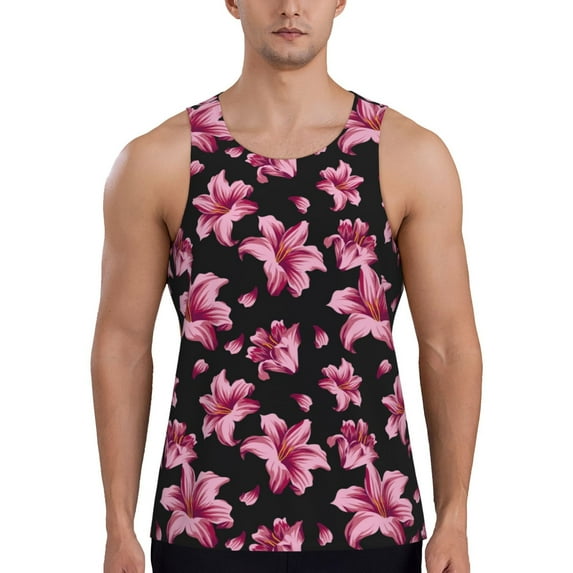 KLL Lilies Flowers Print Men's Muscle Gym Workout Stringer Tank Tops Bodybuilding Fitness T-Shirts Tank Tops Men-3X-Large