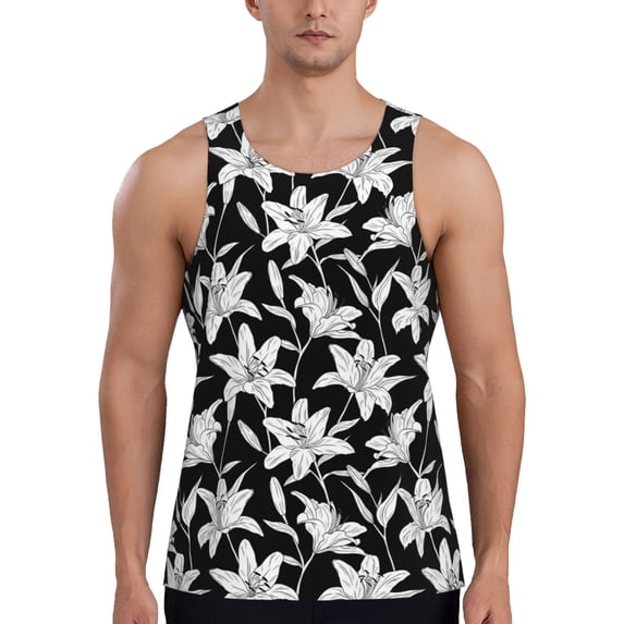 KLL Lilies Flowers Print Men's Muscle Gym Workout Stringer Tank Tops Bodybuilding Fitness T-Shirts Tank Tops Men-XX-Large
