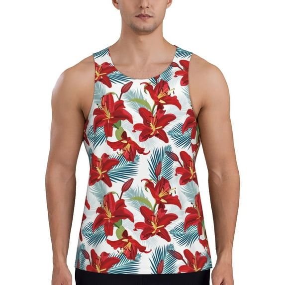 KLL Lilies Flowers Print Men's Muscle Gym Workout Stringer Tank Tops Bodybuilding Fitness T-Shirts Tank Tops Men-XX-Large