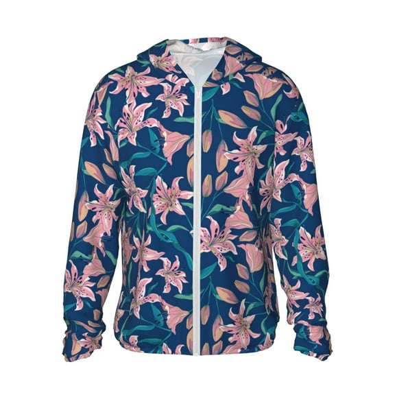 KLL Lilies Flowers Print Men's Women’s UPF 50  Sun Protection Outdoor Hoodie Jacket Long Sleeve Fishing Hiking Performance Shirt-3X-Large