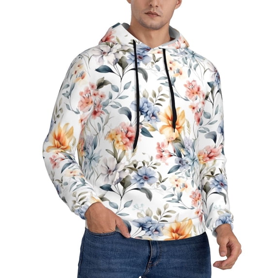 KLL Lilies Flowers Print Mens Hoodie Long Sleeve Casual Pullover Hooded Sweatshirt Fashion Drawstring Hoodies with Pocket-XX-Large