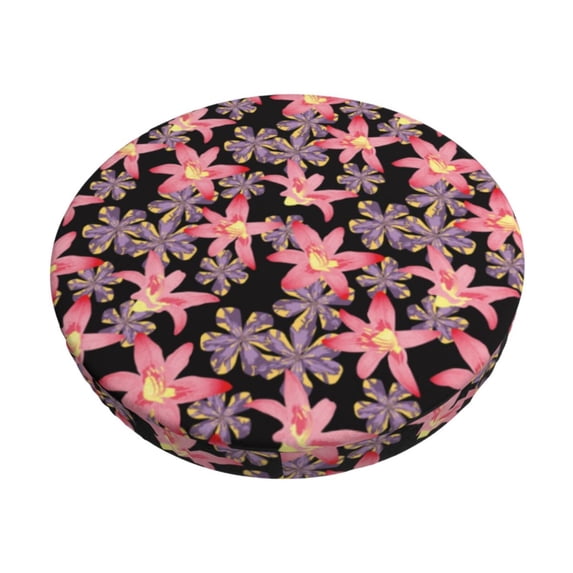 KLL Lilies Flowers Round Bar Chair Cushion Cover 14 inch ,Bar Stool Protector with Elastic, Soft Washable