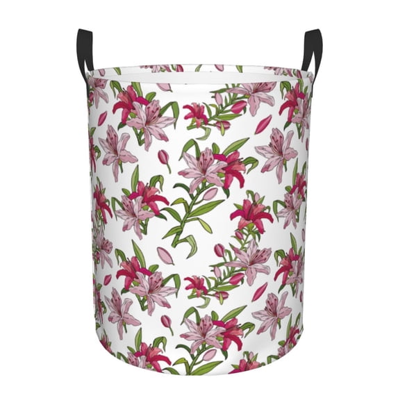 KLL Lilies Flowers Waterproof Foldable Laundry Hamper Bucket with Handles for Storage Bin,Kids Room,Home Organizer (Medium )