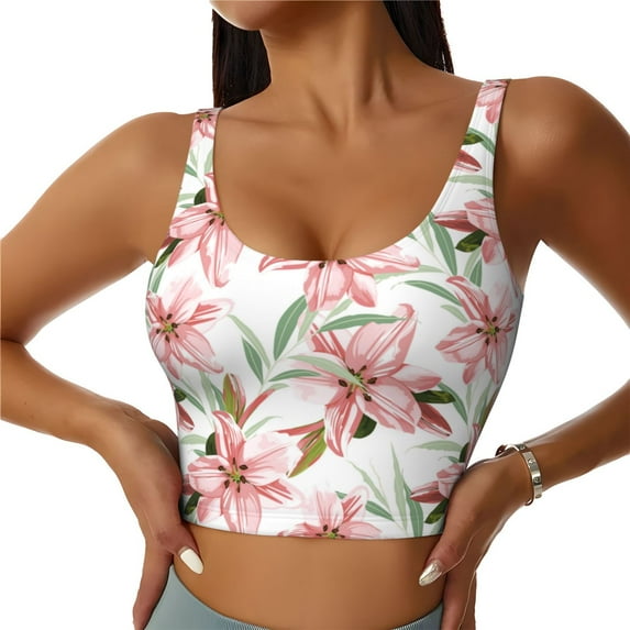 KLL Lilies Flowers for Workout Tank Tops for Women,U Back Fitness Top Built in Shelf Bras Padded Fit for Yoga Gym-X-Large