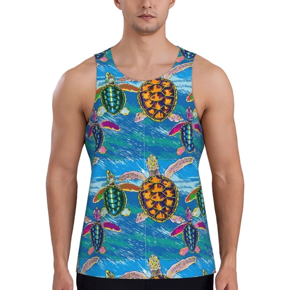 KLL Little Sea Turtles Print Men's Muscle Gym Workout Stringer Tank Tops Bodybuilding Fitness T-Shirts Tank Tops Men-X-Large
