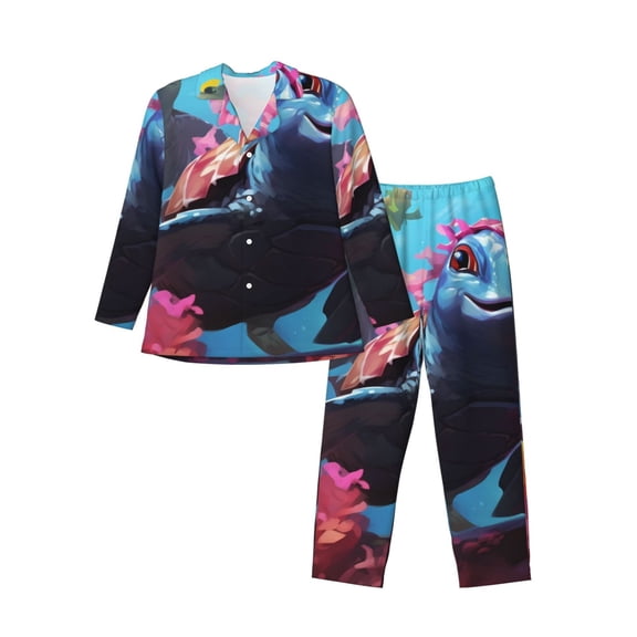 KLL Lively Cute Turtle Sleepwear Mens Flannel Pajamas,Long Cotton Pj Set