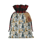 KLL Llama and Cactus1 for Christmas Gift Bag,Christmas Burlap Goody Gift Bags with Plaid Drawstrings for Xmas Presents Holiday Party Favor Treats Candy-Black