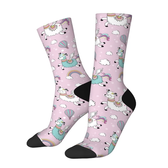 KLL Llama Unicorn and Rainbow Print Cool Socks Men's Women's Crew Socks Funny Crazy Novelty Stockings