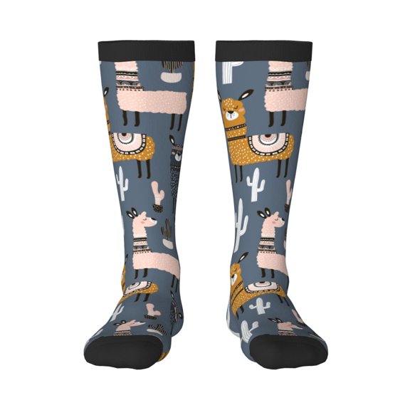KLL Llama and Cactus Print Cool Socks Men's Women's Crew Socks Funny Crazy Novelty Stockings