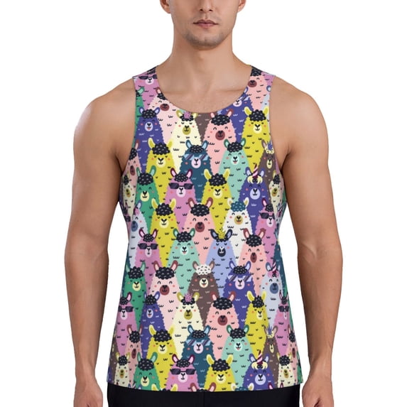 KLL Llamas Colorful Print Men's Muscle Gym Workout Stringer Tank Tops Bodybuilding Fitness T-Shirts Tank Tops Men-X-Large