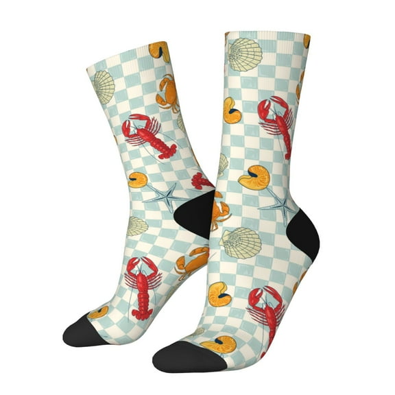 KLL Lobster Sea Shell Print Cool Socks Men's Women's Crew Socks Funny Crazy Novelty Stockings