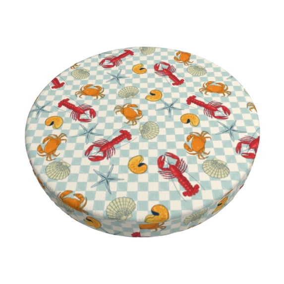 KLL Lobster Sea Shell Round Bar Chair Cushion Cover 12 inch ,Bar Stool Protector with Elastic, Soft Washable