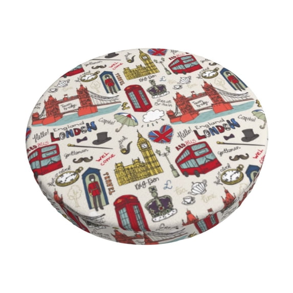 KLL London Landmark1 Round Bar Chair Cushion Cover 12 inch ,Bar Stool Protector with Elastic, Soft Washable