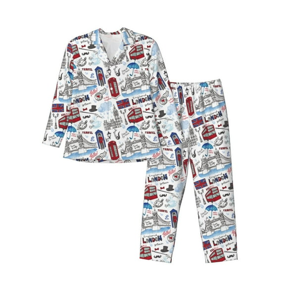 KLL London Landmark2 Sleepwear Mens Flannel Pajamas,Long Cotton Pj Set