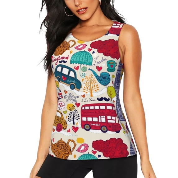 KLL London Symbols Print Womens Tank Top Sleeveless Workout Tops Athletic Running Shirts Yoga Gym Clothes-Large