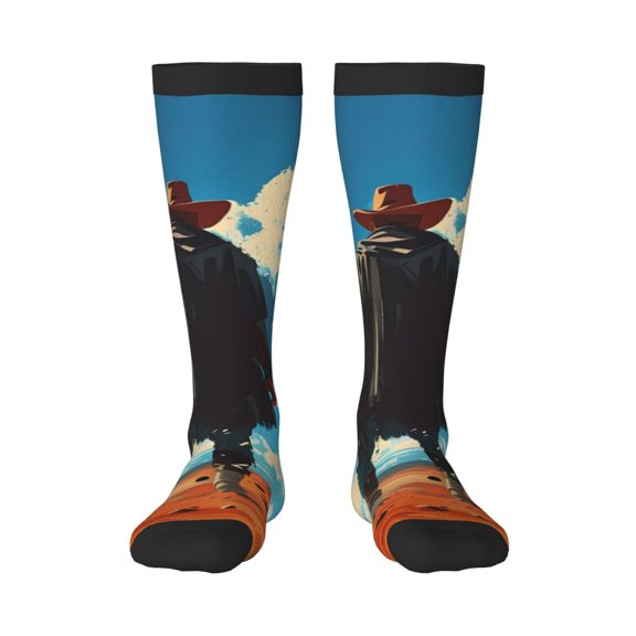 KLL Lone Cowboy Desert Scene Print Cool Socks Men's Women's Crew Socks Funny Crazy Novelty Stockings