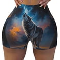 thumbnail image 1 of KLL Lonely Night Sky Wolf Pattern Workout Shorts for Women Scrunch Short Gym Yoga Running Sport Active Exercise Fitness Shorts, 1 of 5