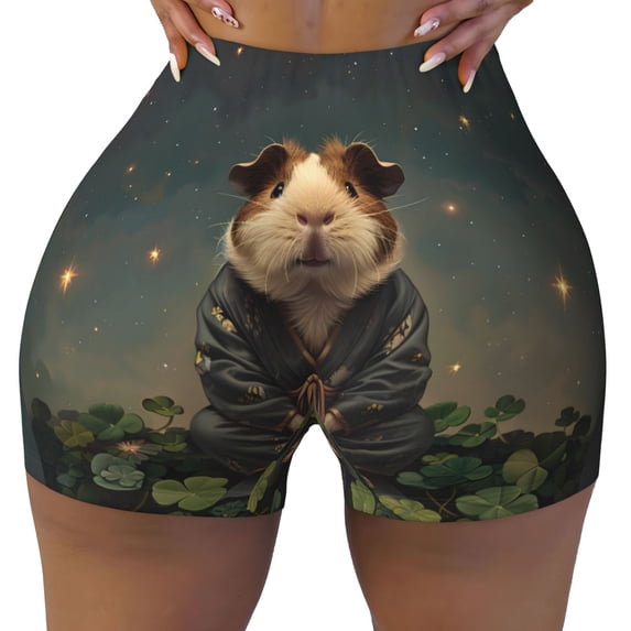 KLL Lotus Leaf Starry Sky Guinea Pig Pattern Workout Shorts for Women Scrunch Short Gym Yoga Running Sport Active Exercise Fitness Shorts