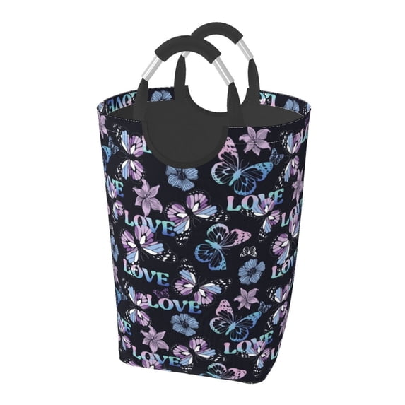 KLL Love Butterflies Laundry Hamper,Large Canvas Fabric Lightweight Storage Basket Toy Organizer Dirty Clothes Collapsible Waterproof