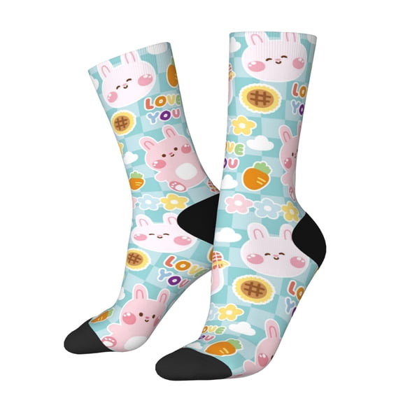KLL Love You Rabbit Print Cool Socks Men's Women's Crew Socks Funny Crazy Novelty Stockings
