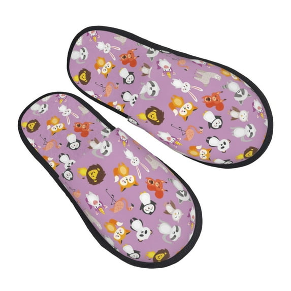KLL Lovely Animals Slippers for Women Men House Slip on Indoor Outdoor Bedroom Furry Fleece Lined Ladies Comfy Anti-Skid Rubber Hard Sole-Medium