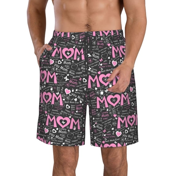 KLL Lovely Mom Ever Men's Casual Summer Beach Shorts Hawaiian Shorts with Pockets-Medium