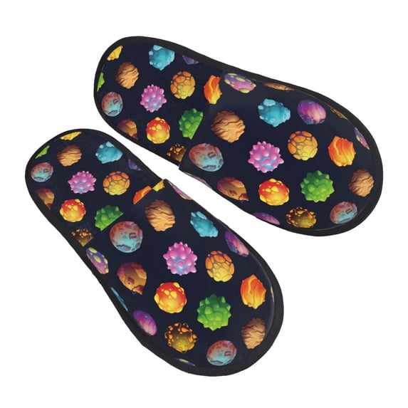 KLL Lovely Planet Slippers for Women Men House Slip on Indoor Outdoor Bedroom Furry Fleece Lined Ladies Comfy Anti-Skid Rubber Hard Sole-Large