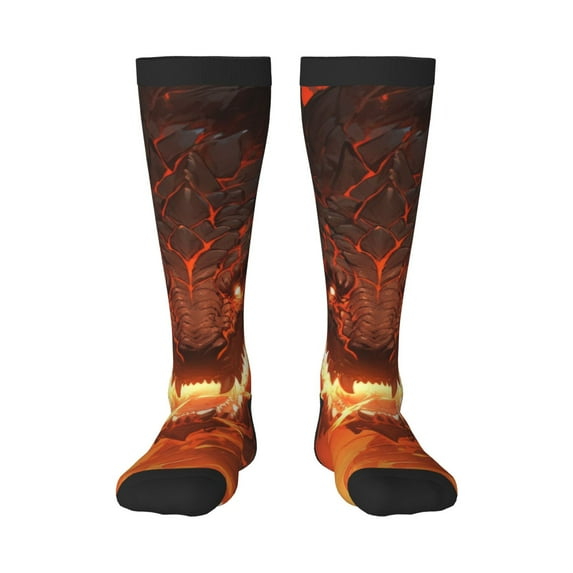 KLL Magma Fire Black Dragon Print Cool Socks Men's Women's Crew Socks Funny Crazy Novelty Stockings