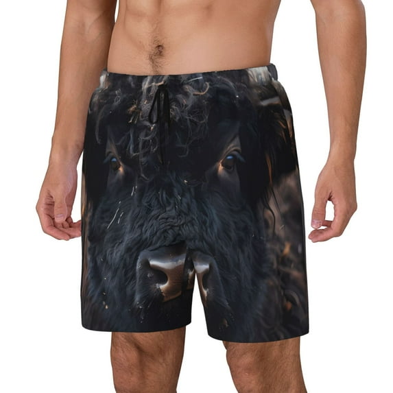 KLL Majestic Black Yak for Mens Swim Trunks Quick Dry Swim Shorts with Built-in Compression Liner Funny Swimwear Bathing Suits-X-Large