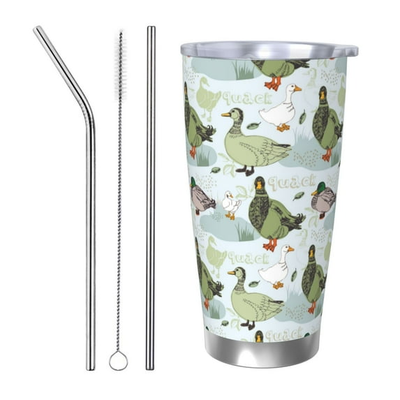 KLL Mallard Ducks Wild Birds Print 40oz Stainless Steel Insulated Car Cup with Spillproof Lid - Keep Your Drink Hot or Cold on the Go-Straw Three-piece Set