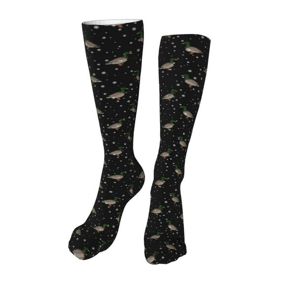 KLL Mallards And Snowflakes Print Cool Socks Men's Women's Crew Socks Funny Crazy Novelty Stockings