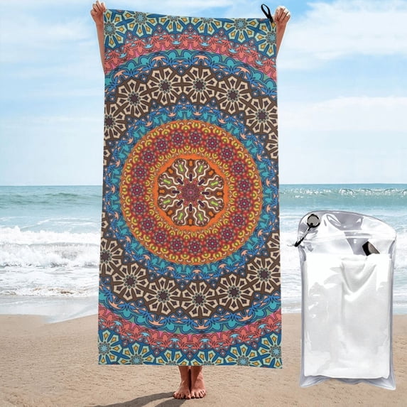 KLL Mandala Microfiber Beach Towel Fast Drying,Extra Large 31.5"x63" Sand Free Beach Towel Super Lightweight Towels