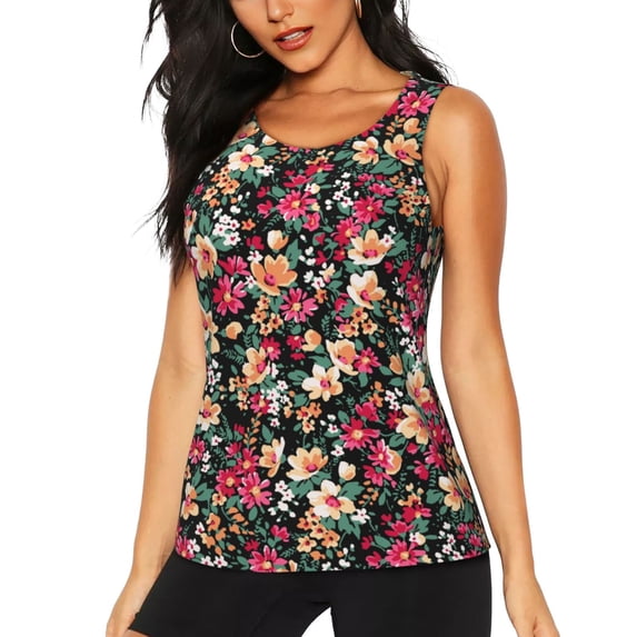 KLL Many Kind Of Flowers Print Womens Tank Top Sleeveless Workout Tops Athletic Running Shirts Yoga Gym Clothes-Large