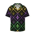 thumbnail image 1 of KLL Mardi Gra Geometric Print Men's Shirt Short Sleeve Button Down Summer Cuba Beach Shirts- Small, 1 of 7